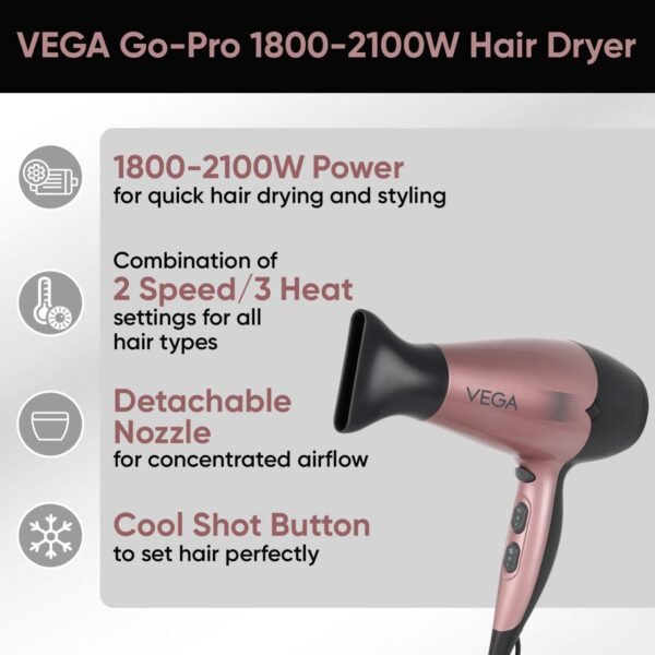 Vega Hair Dryer | detachable Nozzle | For Men and Women Hair Dryer | - Image 4