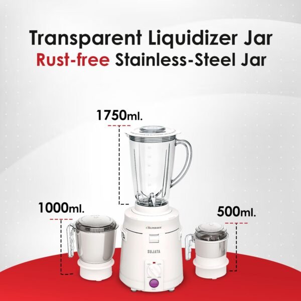 Sujata Supermix 900 W Mixer Grinder | 3 Jar White Color | - Image 4