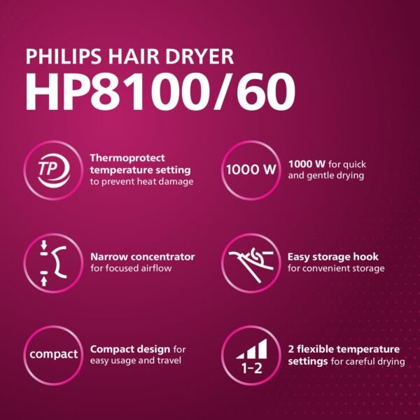 Philips Hair Dryer | Flexible Heat | Thermo Protect Over Prevent Overheating | - Image 2