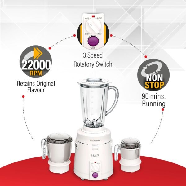 Sujata Supermix 900 W Mixer Grinder | 3 Jar White Color | - Image 3