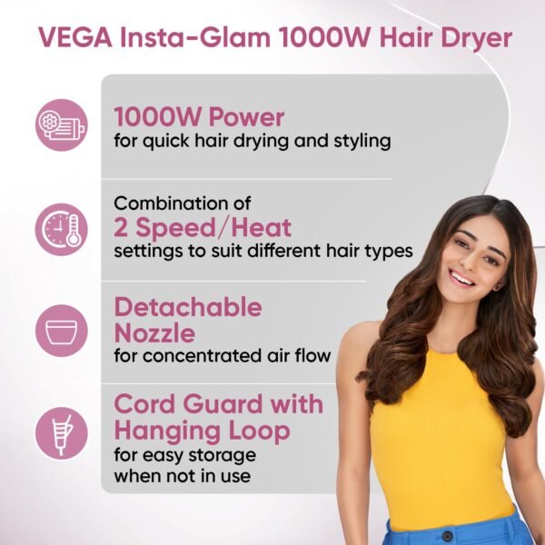 Vega Insta Glam 1000 Watts Hair Dryer | Men & Women Both - Image 5