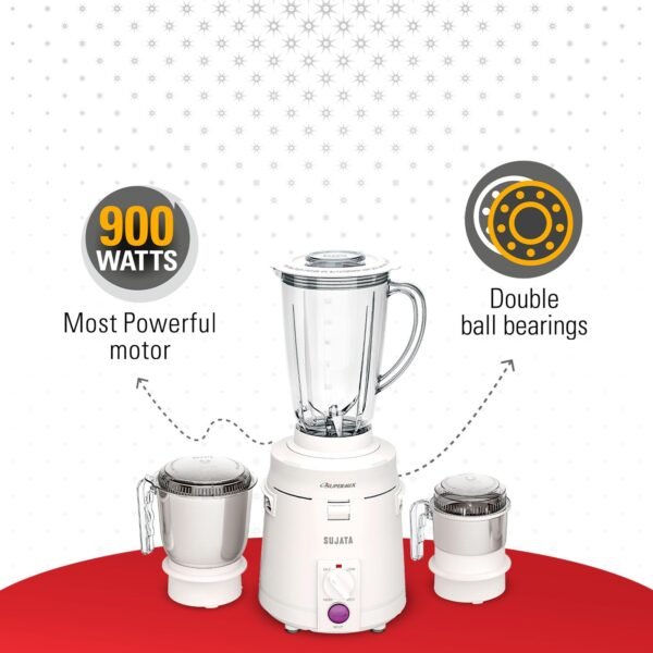 Sujata Supermix 900 W Mixer Grinder | 3 Jar White Color | - Image 2
